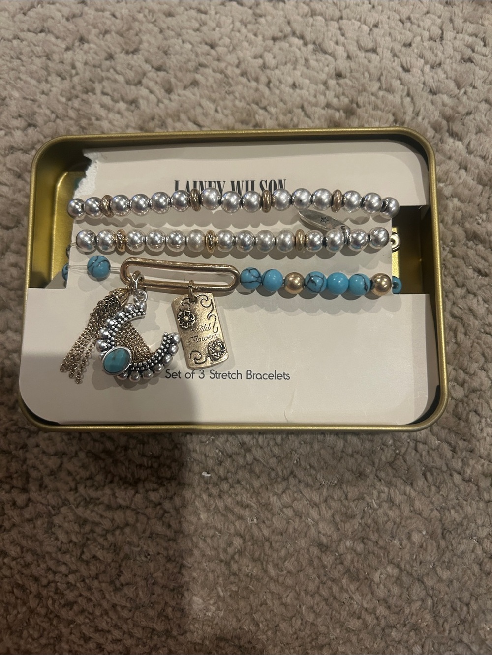 Lainey Wilson Set of 3 Turquoise & Silver Stretch Bracelets